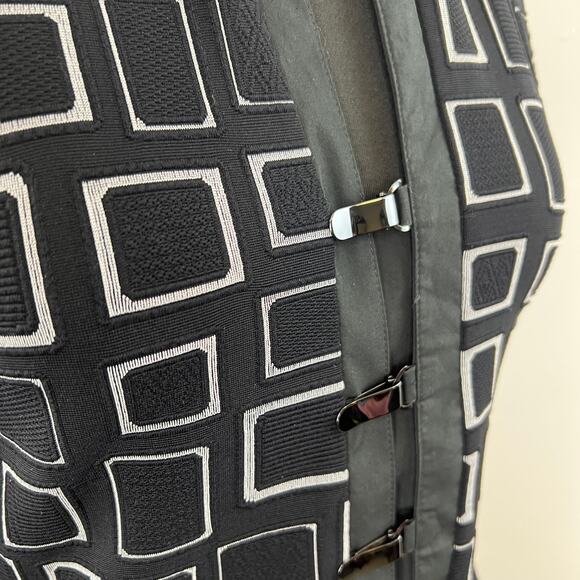 Vintage Rayure Black White Geometric Clip Closure Cardigan Jacket 40 S FRANCE - Picture 5 of 9